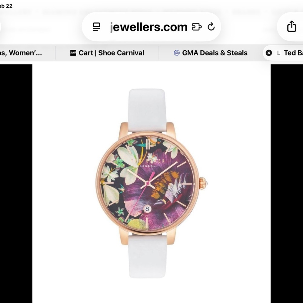 Ted Baker Rose Gold Watch with Purple Floral Dial and White Strap TE 10031547